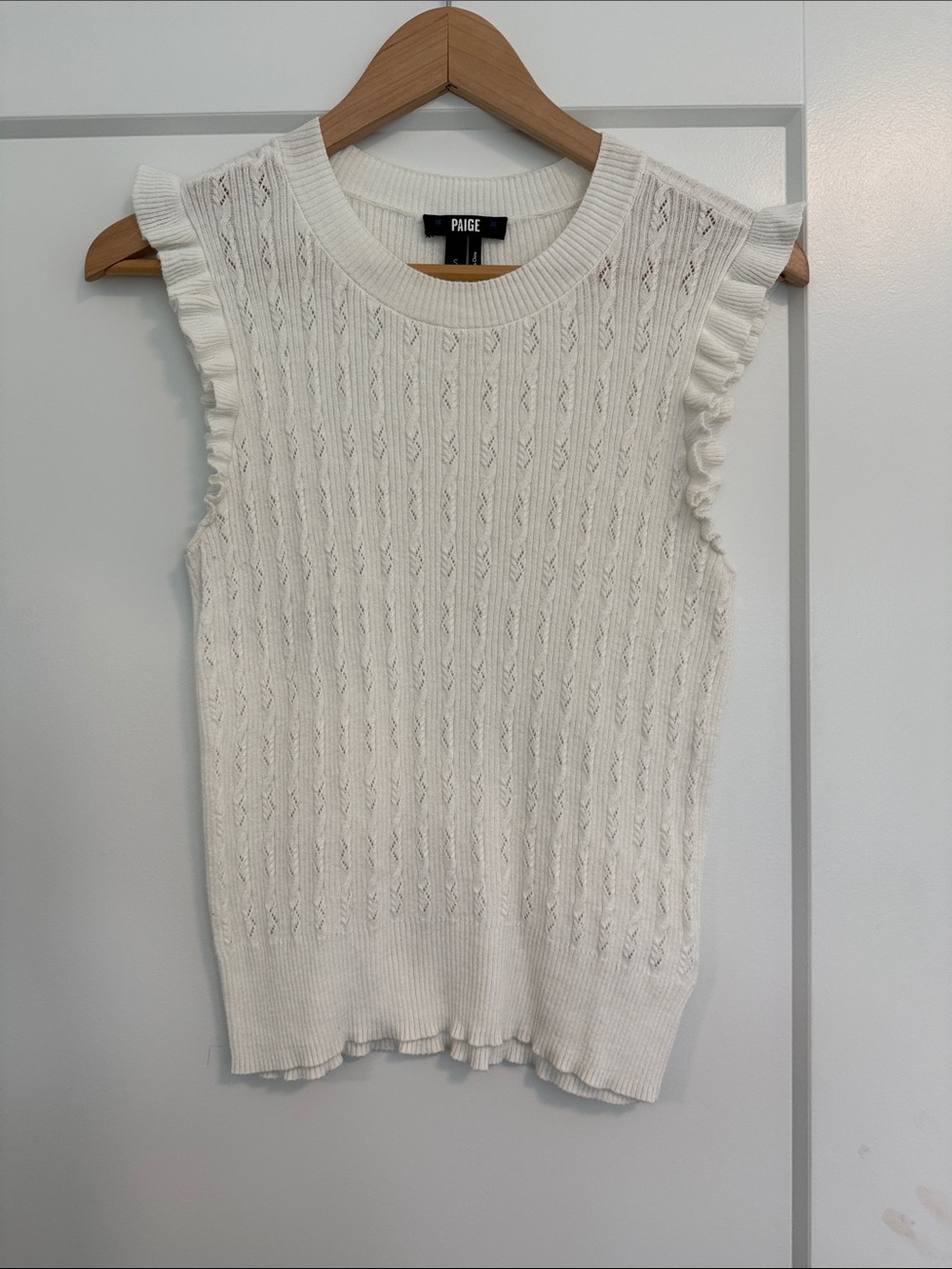 PAIGE White Ruffle Sleeve Knit Tank Top S